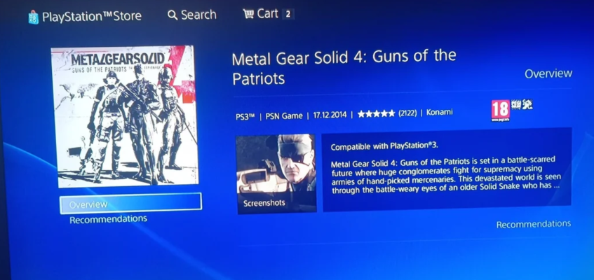Konami no longer sells metal gear solid 4 for ps3