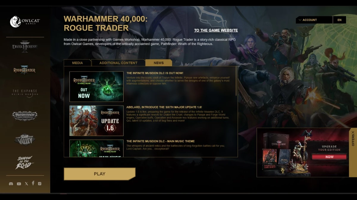The owlcat launcher is already available in warhammer 40000 rogue trader but it can be disabled