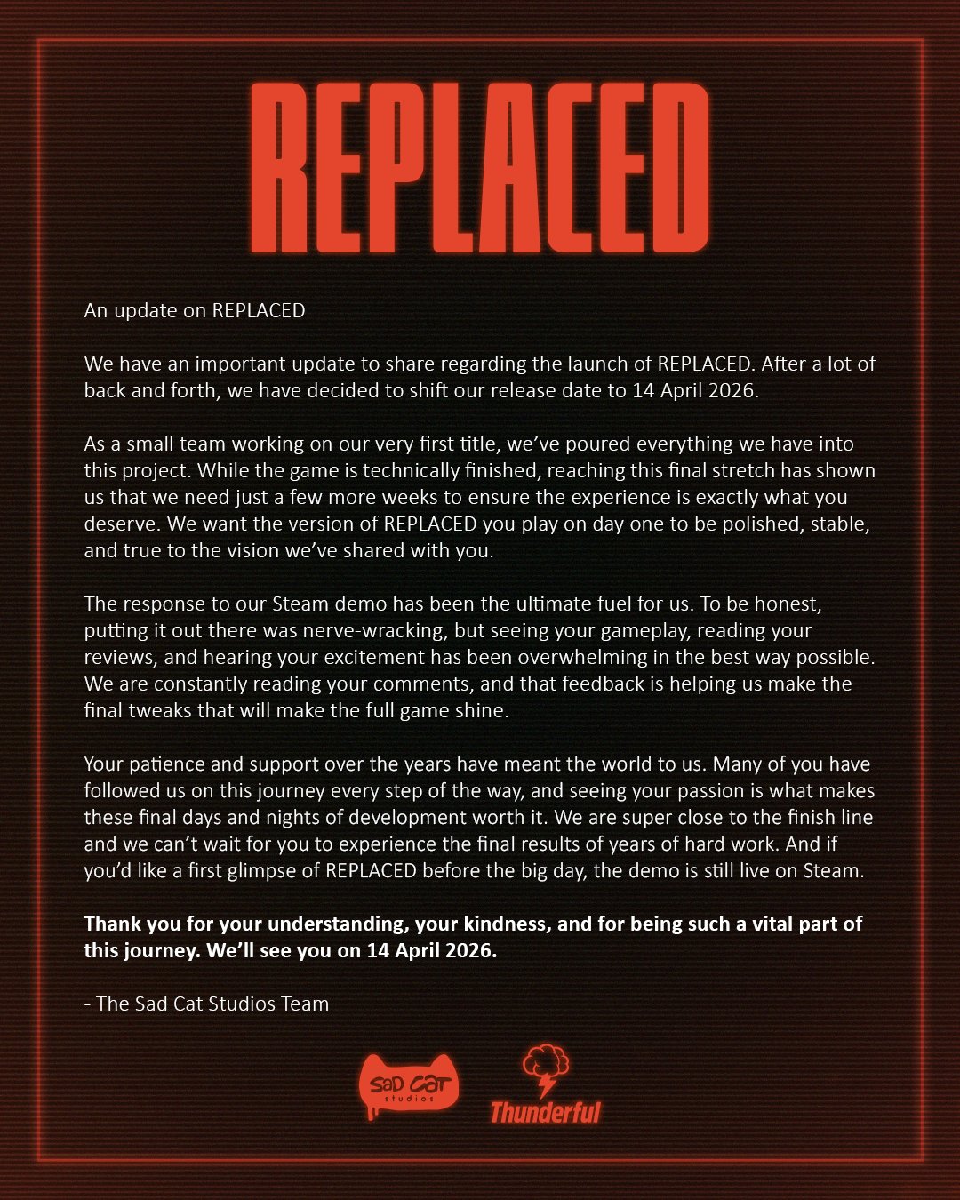 The platformer replaced has been postponed again now to april 14th